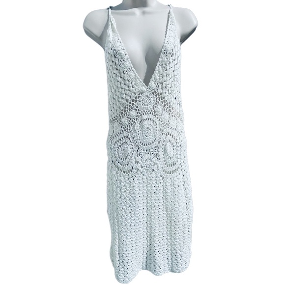 ✌🏻sold✌🏻FLOOK. Crochet Boho Cover Up Dress Size Medium Short Mini - Picture 5 of 15